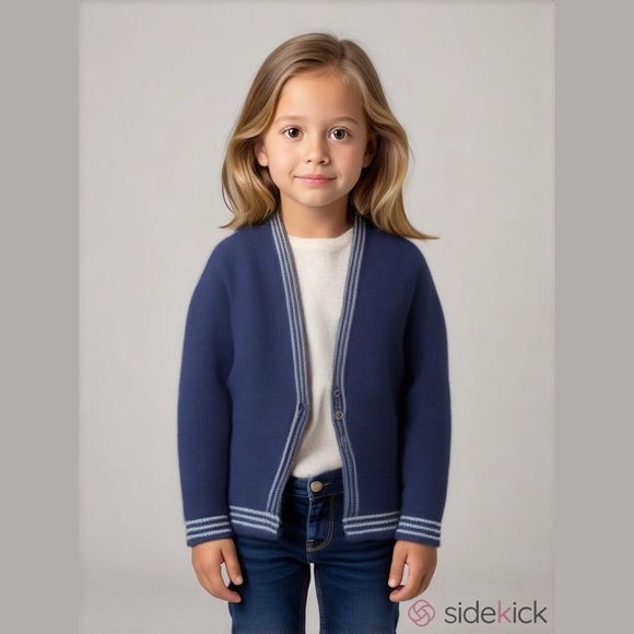 Bobbie Brooks Kids Knit Cardigan Sweater 1970’s Navy Blue White Stripes Made USA - Picture 1 of 14